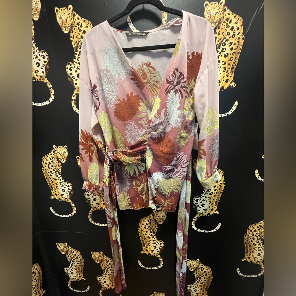 Zara Floral Wrap Top in Mauve, Rust & Lime
